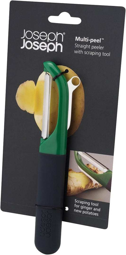 Joseph Joseph Multi-Peel Straight Peeler Easy Grip Handles Stainless Steel Blade for Kitchen Vegetable Fruit, Green