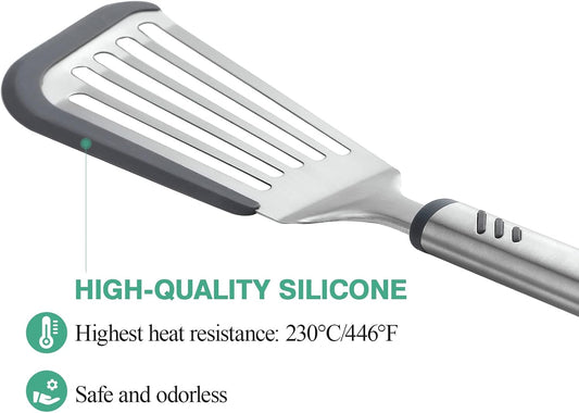 Silicone Spatula - Fish Spatula for Non Stick Frying Pan - Flexible Slotted Turner for Cooking and Flipping - Stainless Steel Egg Flipper with Silicone Edge - Heat Resistant - Dishwasher Safe