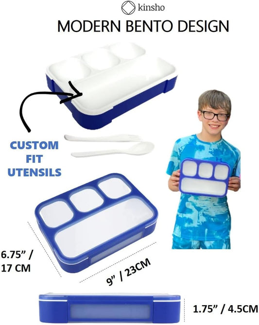 Bento Lunch Box for Kids or Adults, Snack Containers for Boys, Girls, School Daycare Work, 3 Divided Compartments Meal Planning Portion Control, BPA-Free Boxes, Utensils | Blue Purple 2 pack
