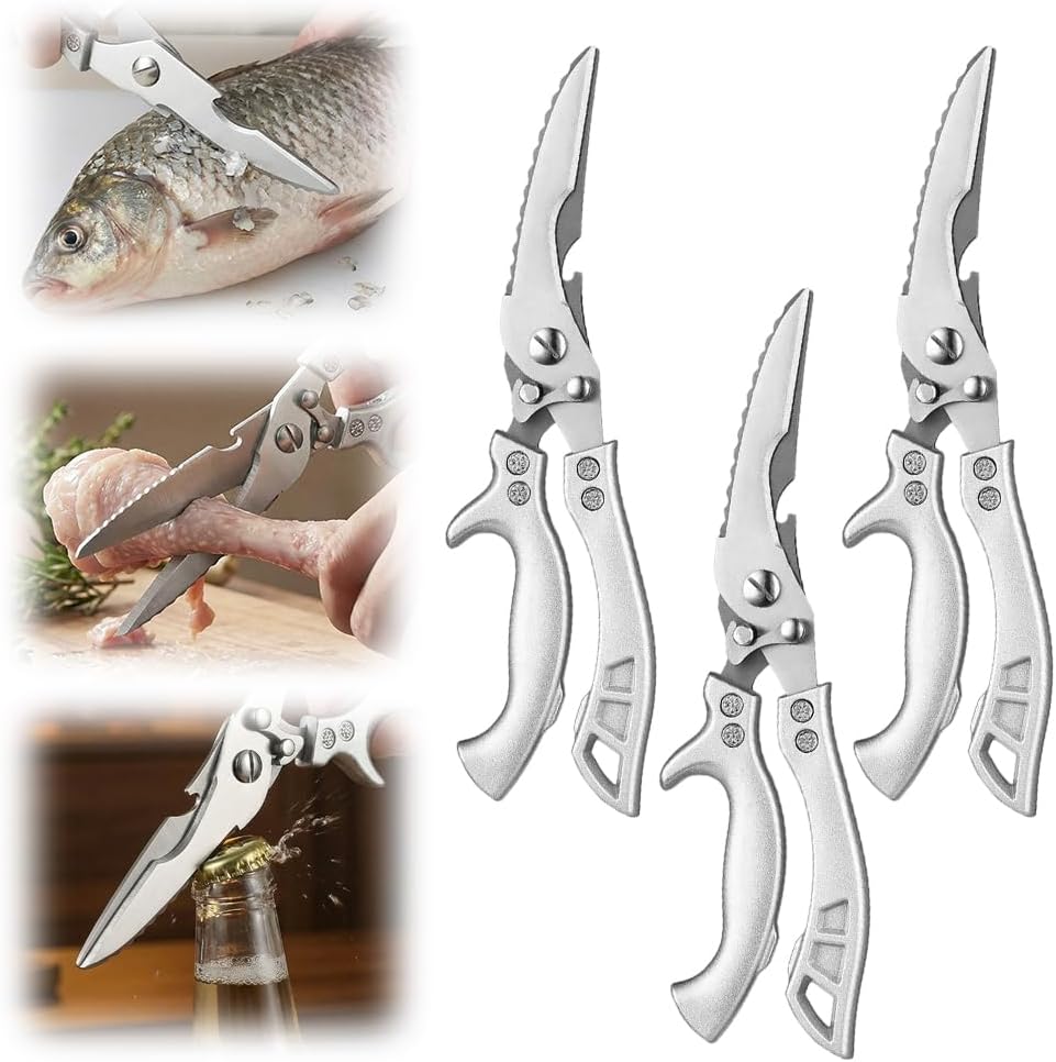 Heavy Duty Kitchen Scissors for Food, 2026 New Stainless Steel Bone Cut Kitchen Scissors Poultry Shears, Multi-Purpose Kitchen Shears for Meat Chicken Bone Fish Turkey Vegetables Seafood (1pc)
