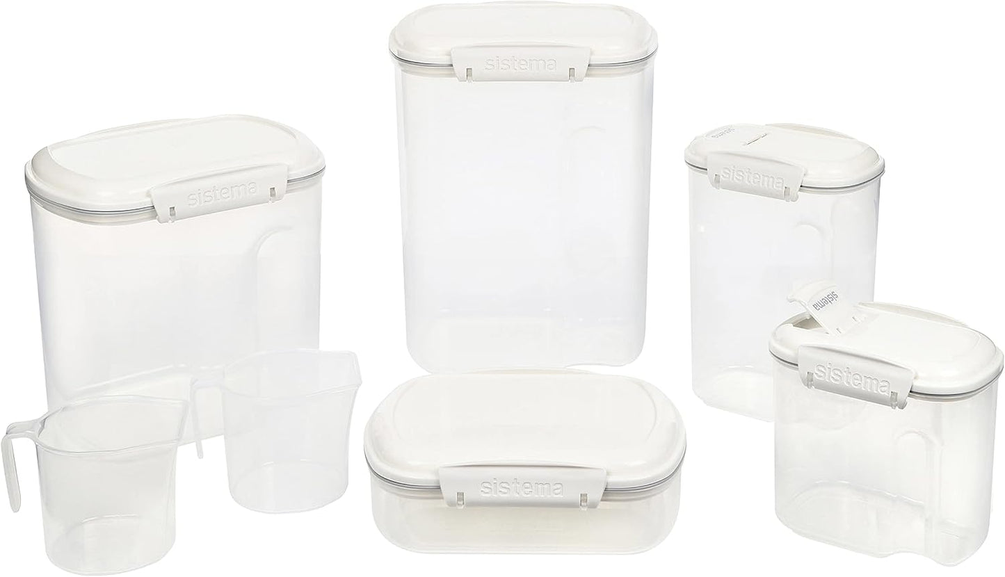 Sistema Flour and Sugar Storage Containers for Pantry with Lids and Measuring Cup, Dishwasher Safe, 13.7-Cup, White