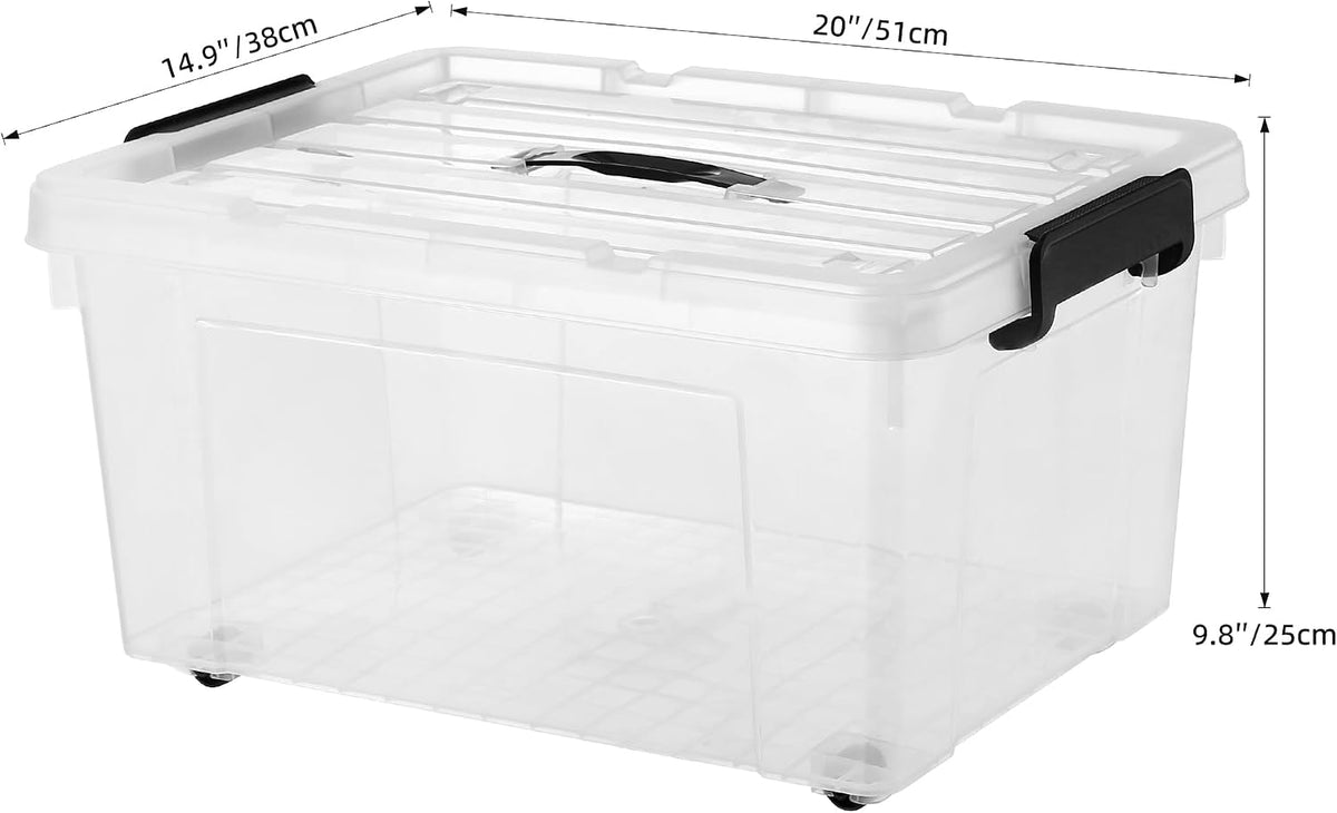 2 Packs 63 Quarts Heavy Duty Storage Bins with Wheels Lids, Plastic Storage Containers - Locking Lid, Stackable Clear Bins for Garage/Closet, Crush-Proof (2, 2 Pack 63 Qt. with Wheels)