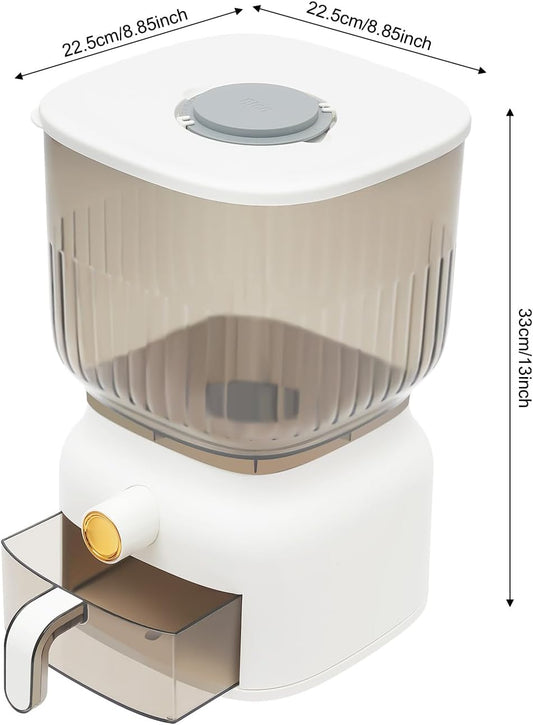 Rice Dispenser, 6kg/13.23 lbs Large Grain Storage Container Sealed Moisture Proof with Cup, Time Scale, Top Box, Kitchen Pantry Household Cereal Dispenser Bucket for Rice Beans Grains Dry Food