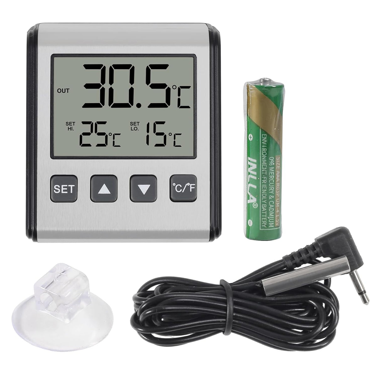 ACEIRMC 2pcs Fridge Refrigerator Thermometer Freezer Thermometer high and Low Temperature Alarm Extra Sensor Big LCD Stainless Panel