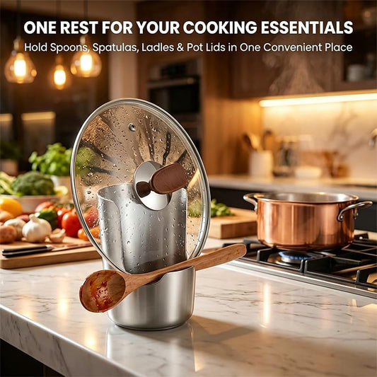 Spoon Rest with Pot Lid Holder, Stainless Steel Vertical Rack