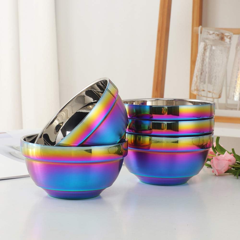 Stainless Steel Bowl Set: 500 ml Cereal Bowl, Set of 10 with Gift Box Included. Double Walled Insulated & Dishwasher Safe, Durable Deep Soup Bowl, Suitable for Home Kitchen & Child (Silver)