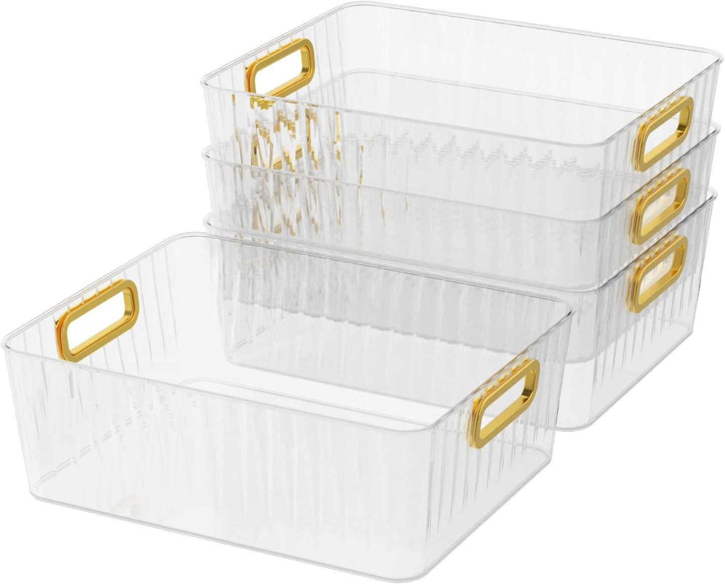 4 Packs Clear Plastic Storage Bin, Pantry Organizer Bin for Refrigerator, Kitchen, Freezer Organization