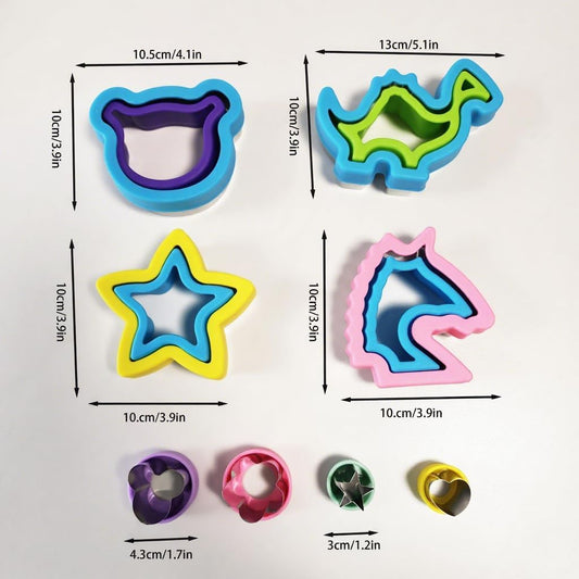 Uncrustable Sandwich Cutter and Sealer Set for Kids – 4 Pack Sandwich Bread Maker with Fun Shapes (Unicorn, Dinosaur, Heart etc) and 4 Fruit Cookie Cutters, Perfect for Lunch & Bento Box (8)