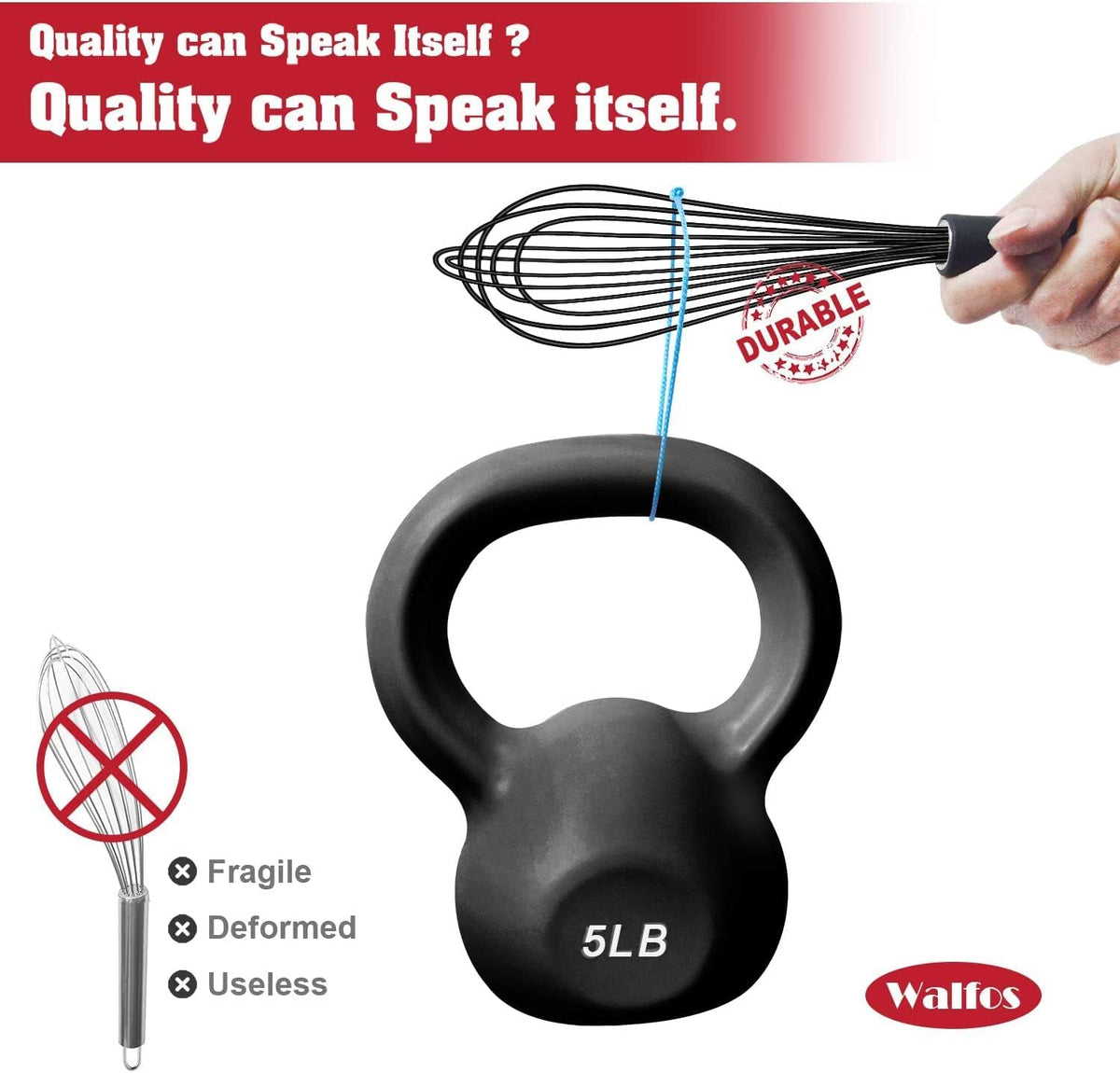 Walfos Silicone Whisk,Stainless Steel Wire Whisk -Heat Resistant 480°F Kitchen Whisks for Non-stick Cookware,Balloon Egg Beater Perfect for Blending,Whisking,Beating,Frothing & Stirring,Black