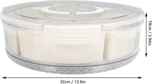 Divided Serving Tray with Lid & Handle, Plastic Portable Food Storage Container Snack Platters Divided Serving Platter with 6 Compartments for Fruit Snack Candy, Nut