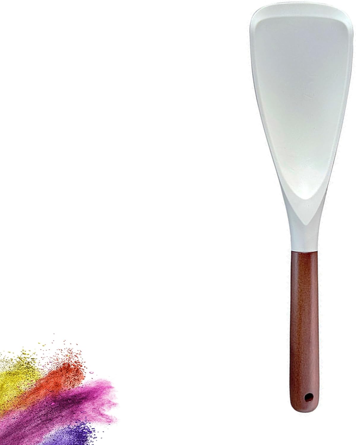 Silicone Spatula and Rice Spoon with Wooden Handle, Non-Stick, Heat Resistant, for Cooking, Mixing, Scooping (White, 9-inch rice spoon)