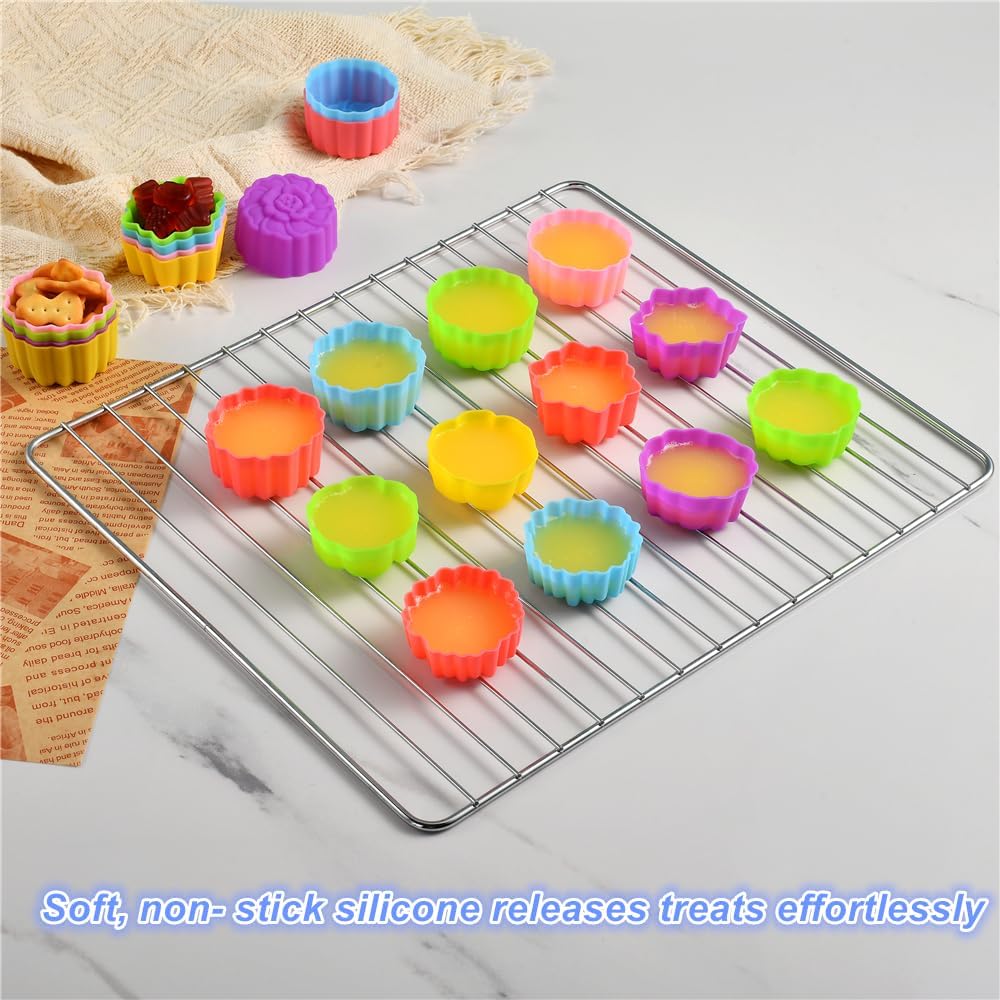 Reusable Silicone Baking Cups, 2 Inch Mini Size Silicone Cupcake Liners for baking, Multi Flower Shapes Muffin Liners, Pack of 36