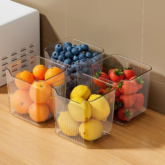 3 Pack Fridge Organizer Bins, Plastic Refrigerator Side Door Storage Containers, Space-Saving Organizer Bins for Fridge, Refrige Drawers for Fruit and Vegetable, Clear