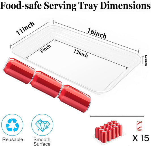 SUT 4-Pack Plastic Large White Serving Trays Set - 16" x 11" Reusable Serving Platters for Cookie, Appetizer, Charcuterie, Snack, Dessert, Party Food Display - Stackable Serving Trays for Party
