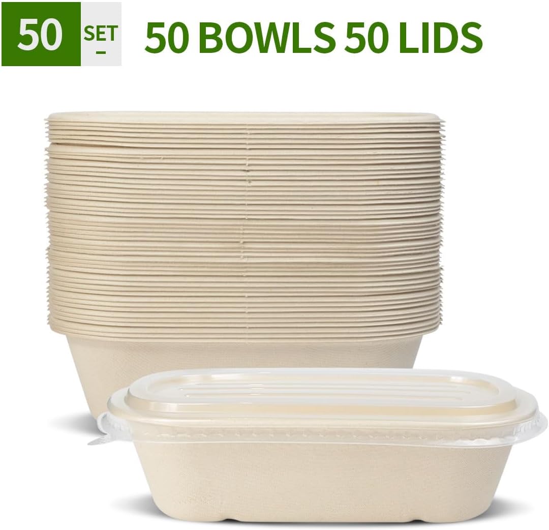32 oz Disposable Meal Prep Containers with Lids 50 Pack