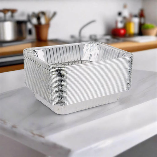 9x13 Inch Aluminum Foil Pans with Lids – 25 Pack Extra Heavy Duty Deep Disposable Half-Size Trays for Baking, Roasting, Cooking & Food Storage – Rectangular Silver Pans with Matching Lids