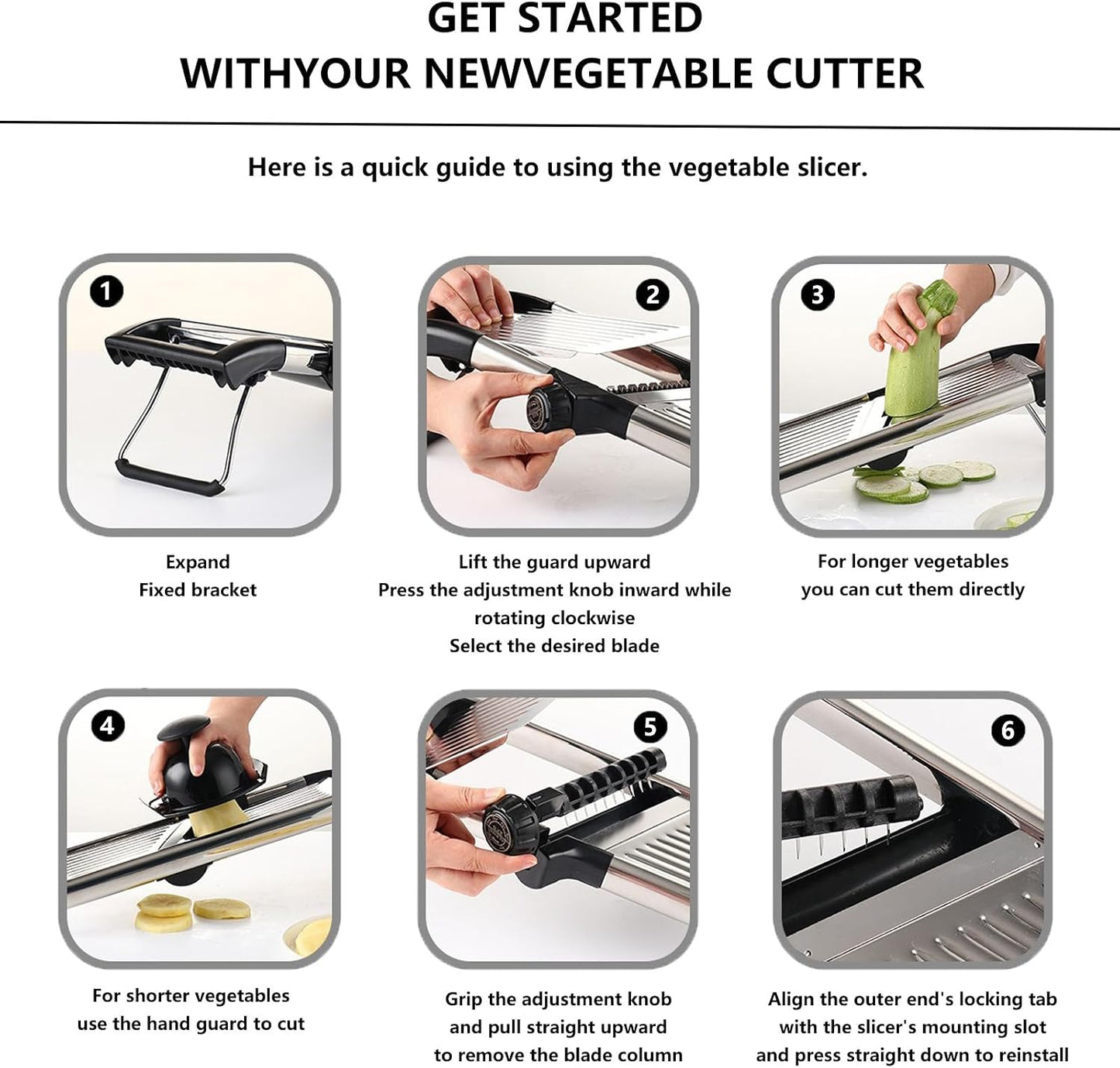 Mandoline Food Slicer for Kitchen, Adjustable Stainless Steel Mandoline Vegetable Slicer, Onion/Potato Slicer/French Fry Cutter, 6-Piece Fruit & Vegetable Cutting Set (Black/Silver)