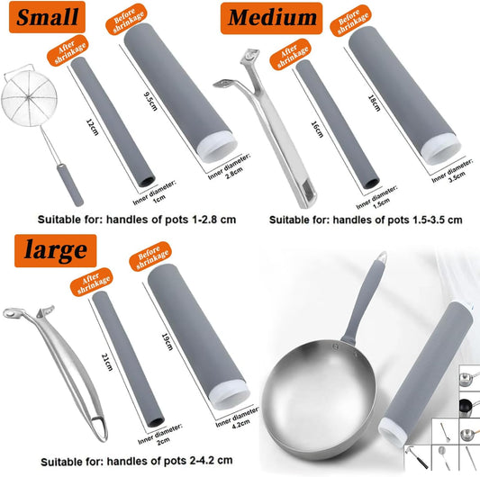 3 Pcs Silicone Pot Handle Cover Heat Resistant, Cast Iron Handle Cover Retractable Silicone Pot Handle Sleeve for Cast Iron Frying Pan Handle Holder (1.6 x 7.5 Inch, L), Gray