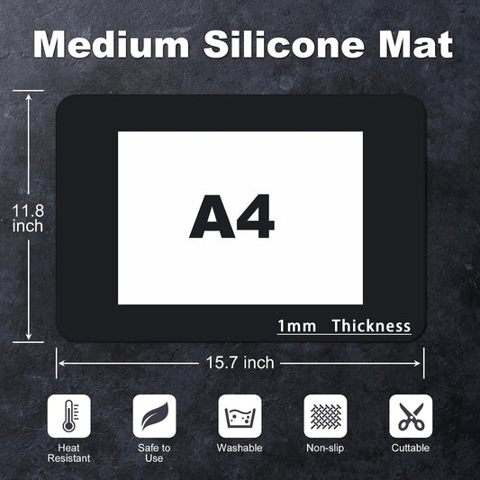Silicone Mat for Kitchen Counter, Silicone Mat Trimable to Size (Black, 15.7×11.8inch-2pcs), BPA-Free Silicone Placemat, Heat-Resistant NonSlip Table Mat for Air Fryer, Countertop Protector Mat