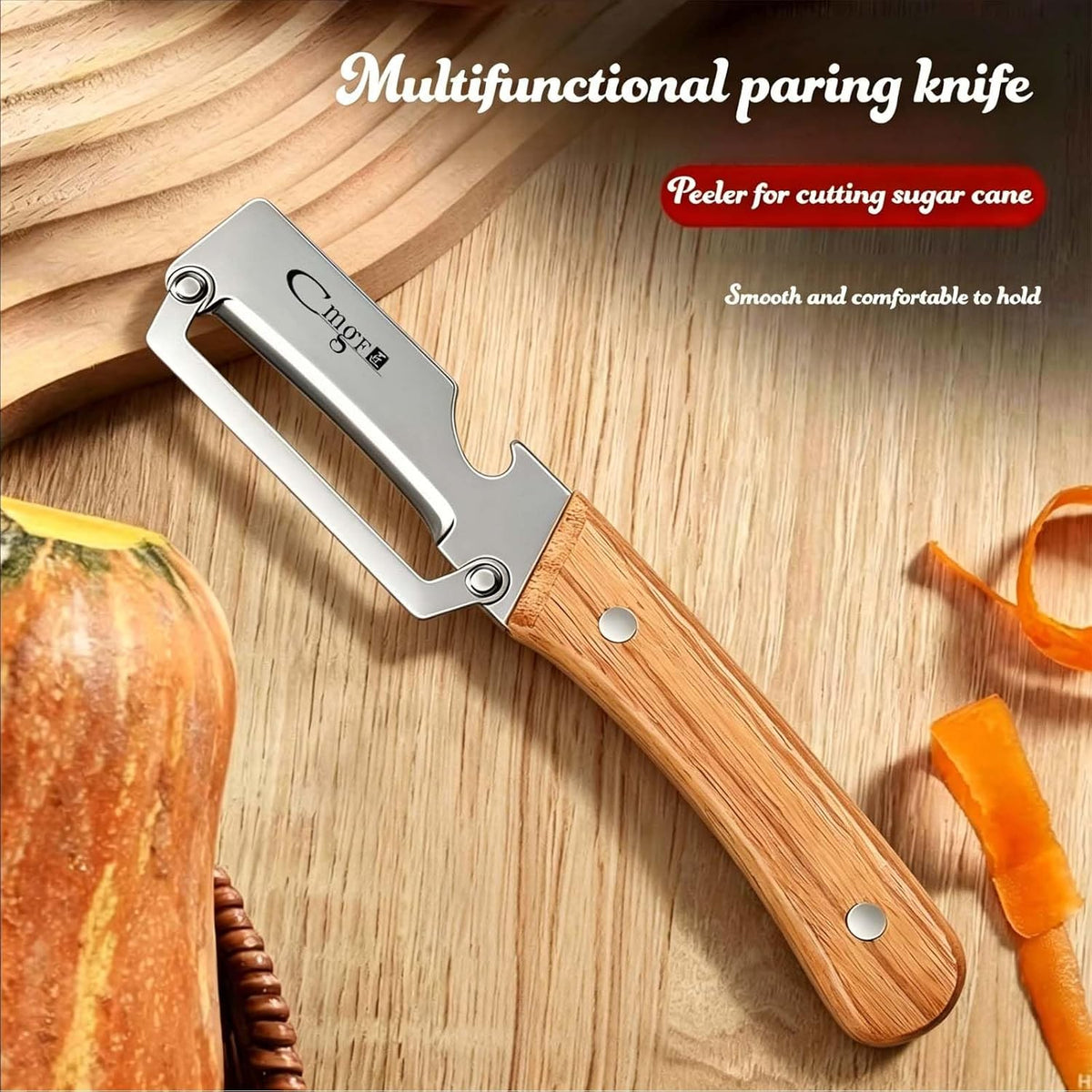 Vegetable Peeler Wooden Handle Sharp Steel Blade with Bottle Opener