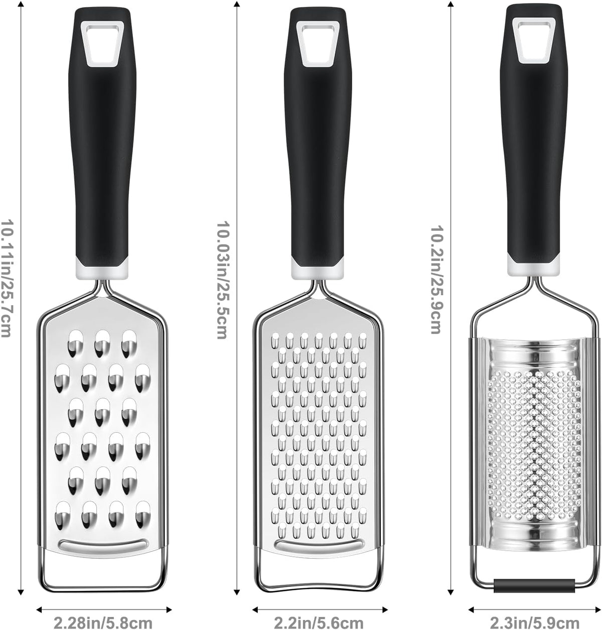 Cheese Grater, Sopito 3 Packs Stainless Steel Lemon Zester Grater with Silicone Handle for Cheese, Chocolate, Spices, and More
