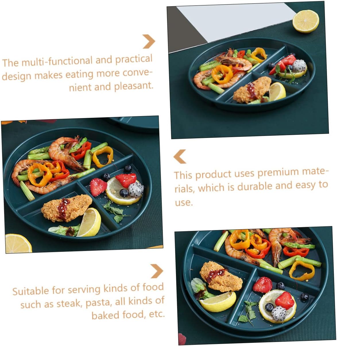 MAGICLULU PP Divided Plate for Portion Control Three-Compartment Tray Fixed Breakfast Plate for Diet Management for Adults Meal Prep and Healthy Eating