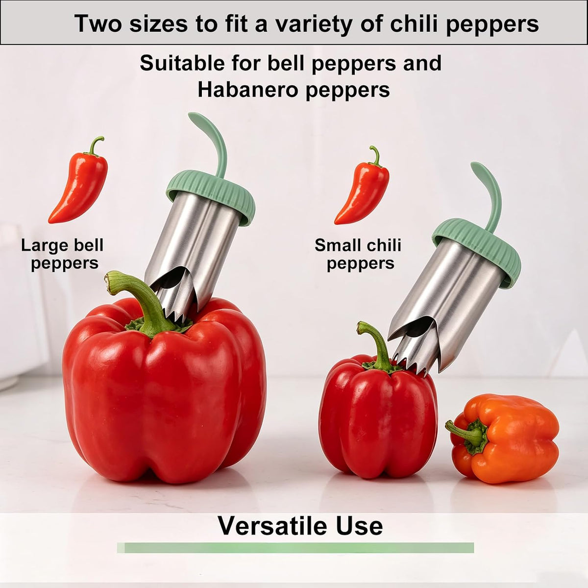 NQEUEPN 2-in-1 Pepper Corer Seed Remover Tool (Green)