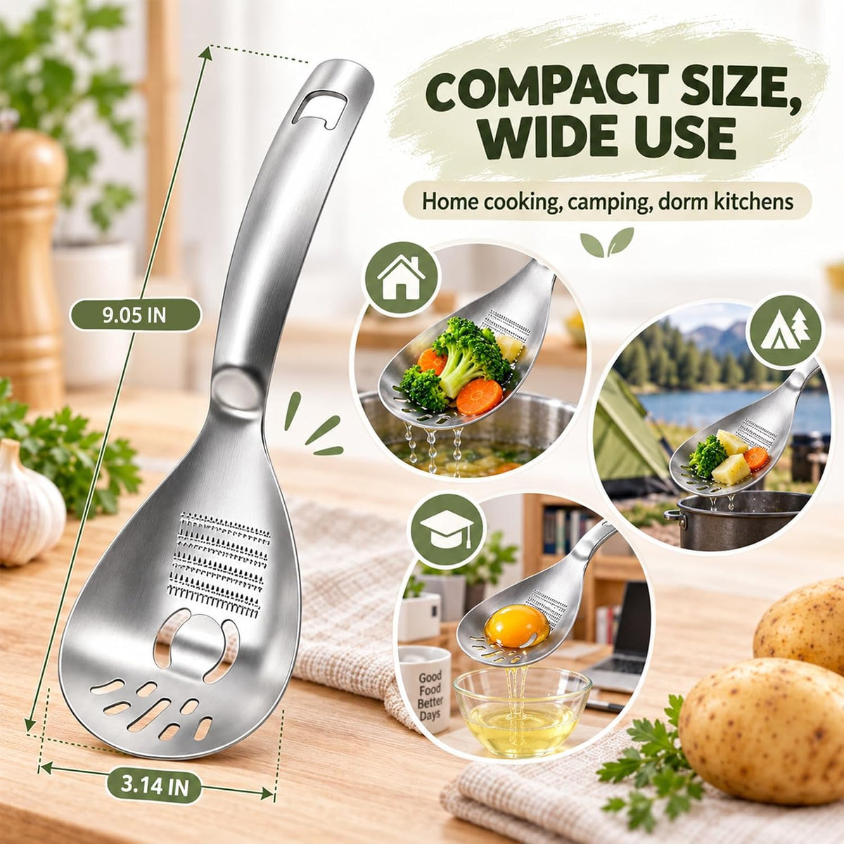 5-in-1 430 Stainless Steel Cooking Spoon, Egg Yolk Separator for Kitchen