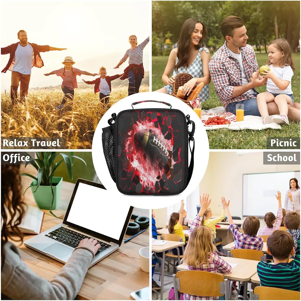 Insulated Lunch Box for Girls Kids Axolotl Lunch Bags Reusable Portable Lunchbox with Adjustable Shoulder Strap and Water Bottle Holder for Work School Travel