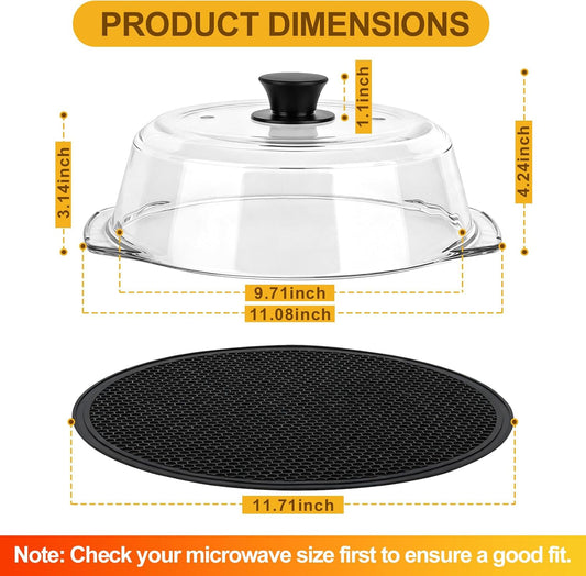 2 in 1 Tall Glass Microwave Splatter Cover with Microwave Place Mat
