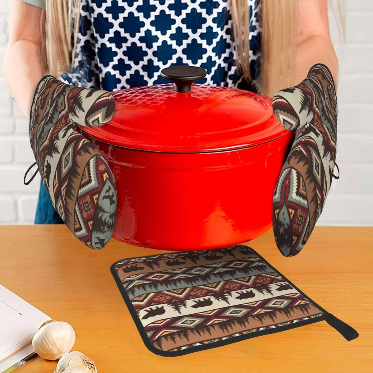 Boho Floral Oven Mitts and Pot Holders Sets of 3, Cute Baker Stuff