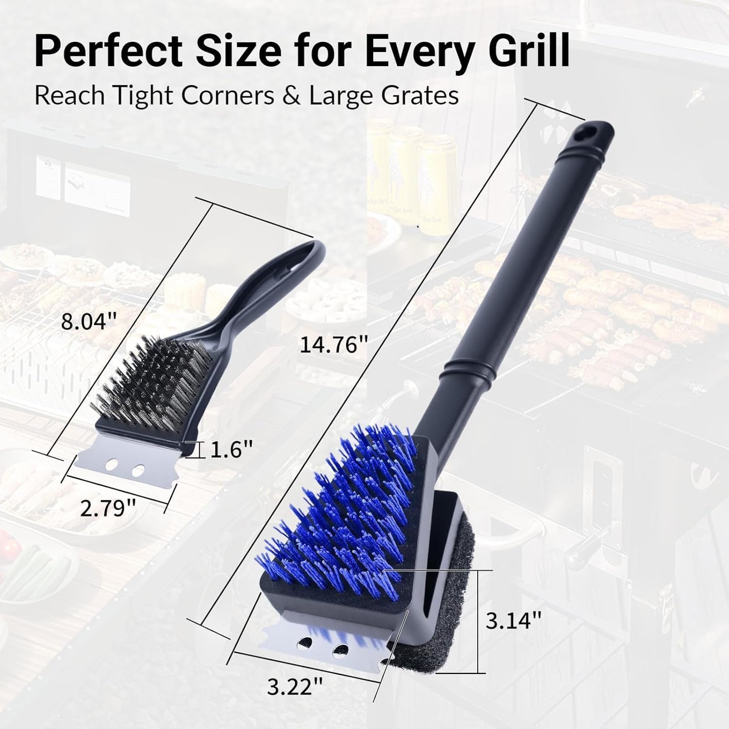 Nylon Grill Brush No Wire Bristle Barbecue Brush Grill Cleaning Kit Safe Grill Scraper Brush for Outdoor Grill Cleaner with Hole BBQ Brush Accessories Clean Cool Grates Gift for Men/Dad 3 PCS