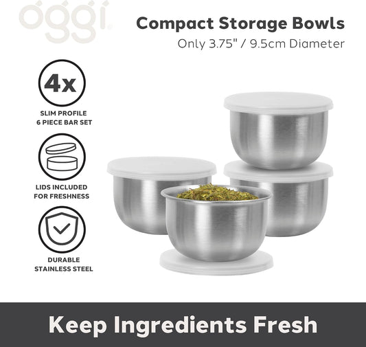 Oggi Set of 6 Colored Pinch Bowls - 4.5" / 11.4cm Diameter, Ideal Salt & Pepper, Dip, Condiments, Mini Bowls, Prep Bowls for Cooking, Mise en Place Bowls, Charcuterie