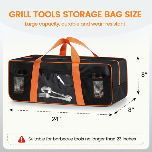 Grill Utensil Storage Bag, Large Capacity Grill Tool Storage Bag, Griddle Accessories Compatible with Blackstone, Perfect for Outdoor Grilling Accessory Storage (24", Black, Mesh Bag)