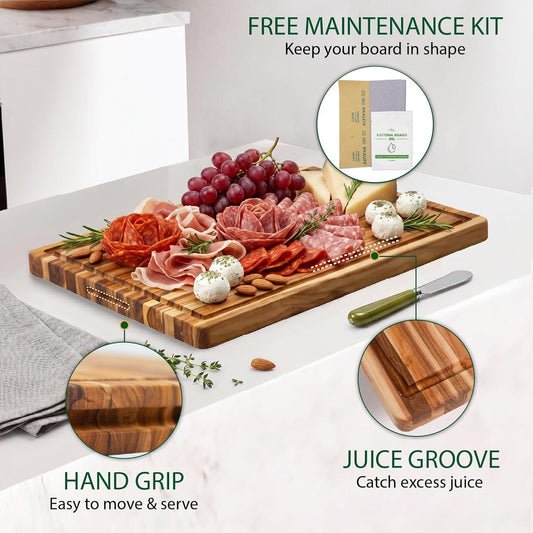 BEEFURNI Large Teak Wood Cutting Board with Juice Groove (22x16x1.25", L)