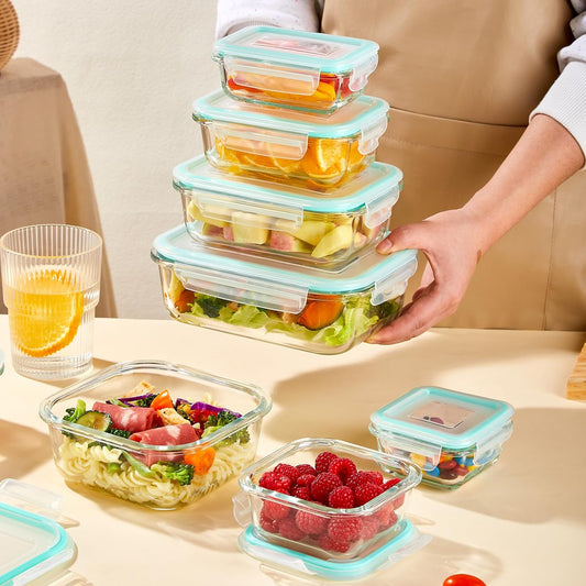 YUNCANG 8 Pack Glass Food Storage Containers with Lids, 5oz to 35oz Meal Prep Containers, Airtight Bento Boxes with Leak Proof Locking for Microwave, Oven, Freezer and Dishwasher, BPA Free