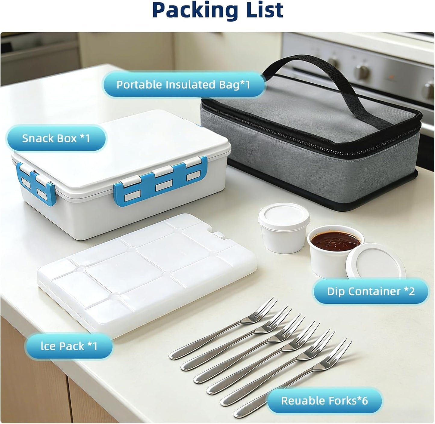 Chilled Snack Box Container with Ice Pack, Portable Travel Food Containers with Lids, Keep Cheese and Fruits Remained Fresh for Hours, Divided Serving Tray for Family Road Trip Beach Picnic(White)