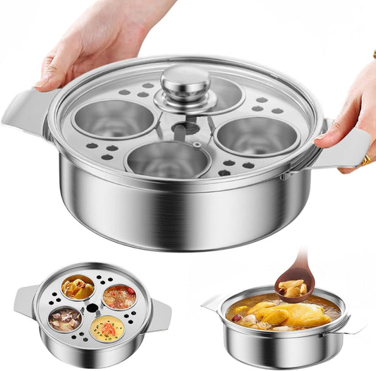 Egg Poacher Stainless Steel Poached Egg Maker with 4 Cups, Nonstick Multipurpose Cooker Pot with Handle for Pots, Skillets and Pressure Cookers