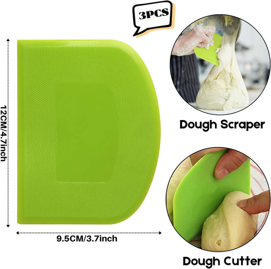 SURDOCA Dough Scraper Bench Scraper - 3P 4.7x3.7" Plastic Flexible Bowl Scraper, Sharp Edge & Angles Cake Scraper. Non-Slip Bakeware Decorating Tools Sculpting & Modeling Tools - Green+White+Green - Colors A