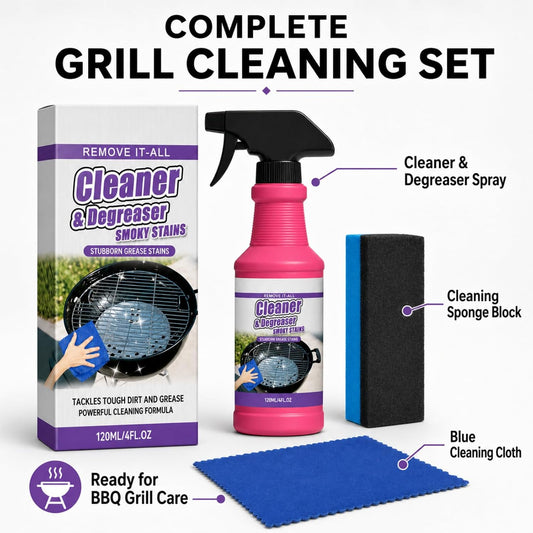BBQ Grill Cleaner Spray, Heavy Duty Grill Degreaser for Grease, Burnt Food & Smoky Stains, Stainless Steel Cleaner for Outdoor Grill, Grates, Stove Top, Range Hood & Kitchen Surfaces, 120ml (2PCS)