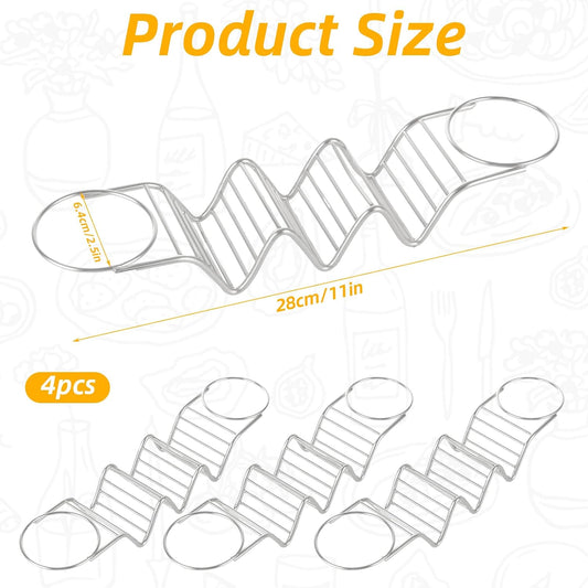Stainless Steel Taco Holder 4 Packs Grill & Oven Safe Taco Holders with 2 Sauce Cups and Spoon Each Metal Taco Stands for 3 Tacos Taco Shell Stands for Taco Bar Gifts & Accessories