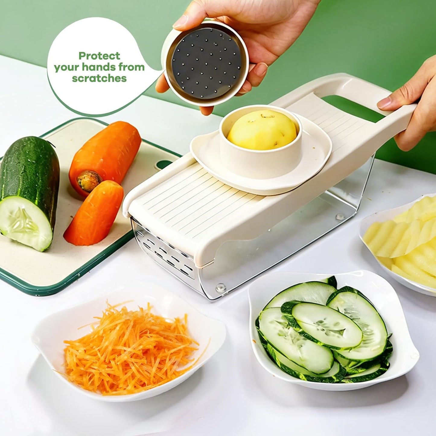 6-in-1 Mandoline Slicer for Kitchen, Multi Blade Veggie Cutter with Drainage Tray, Stainless Steel Blades, BPA-Free, Non-Slip Base & Easy Clean for Meal Prep (stainless steel)