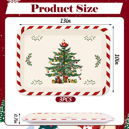 Whaline 3Pcs Greenery Serving Trays Reusable Melamine Platters Green Leaves Serving Dishes for Spring Birthday Wedding Party Food Supplies, 10 x 13 Inch
