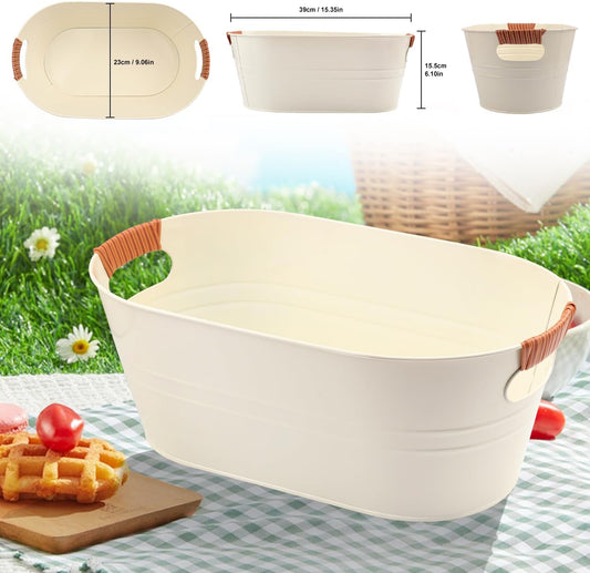 2-Pack 3 Gallon White Metal Beverage Tub, Galvanized drink Tub for Parties, Large Beverage Ice Tub with Carry Handles, Rust-Resistant Outdoor Champagne Cooler (15.3 × 9 × 6 in, White)