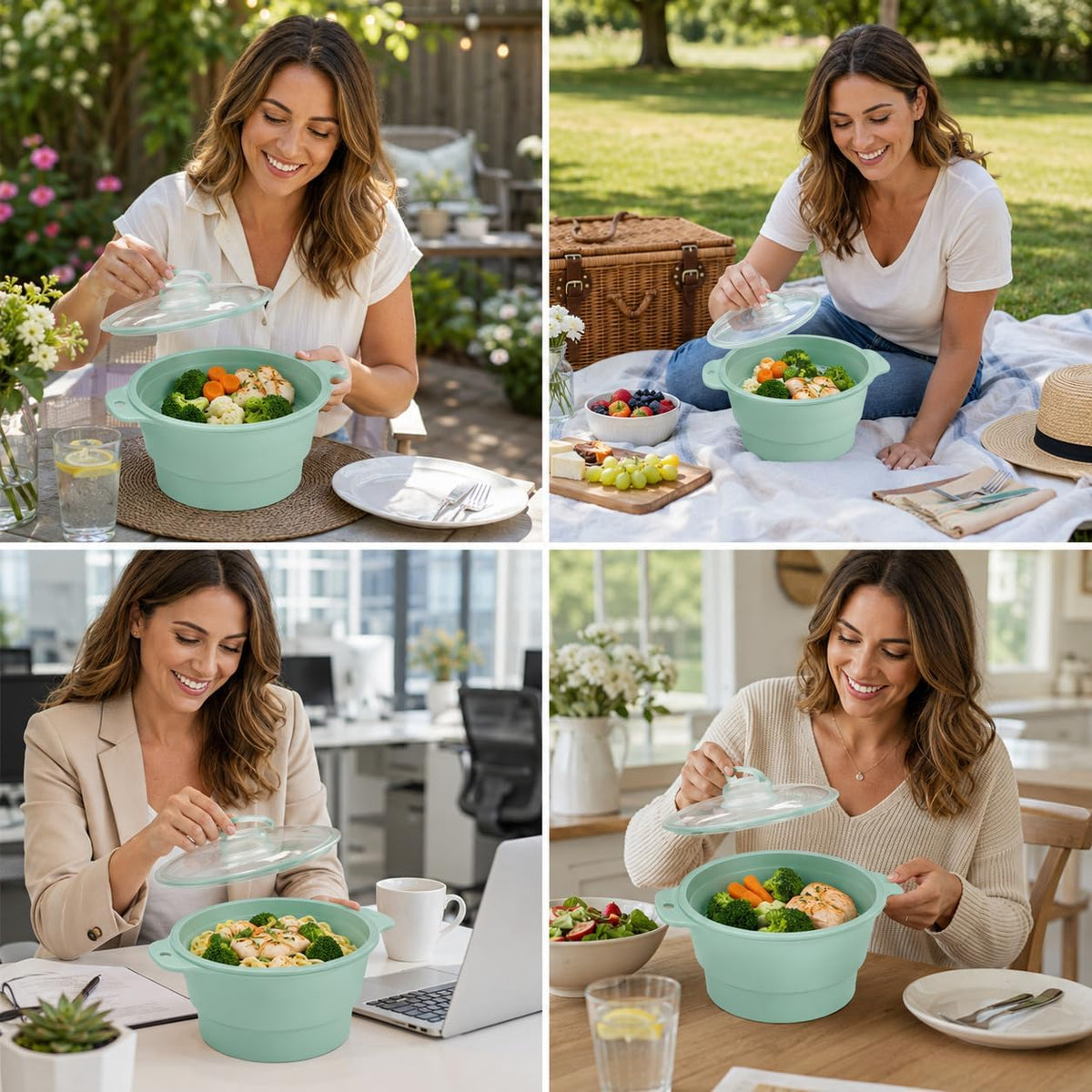 Collapsible Silicone Microwave Vegetable Steamer with Removable Steam Rack