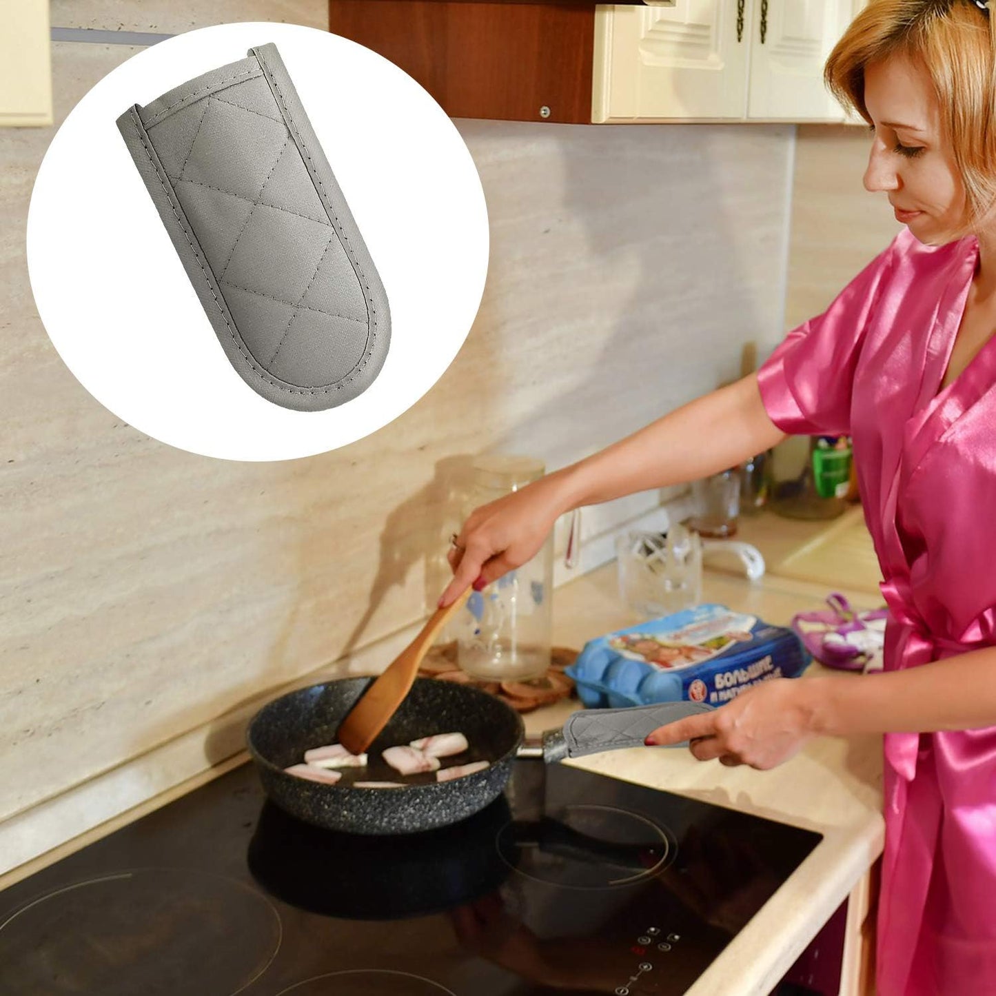 Patelai 4 Pcs Pot Handle Covers Heat Resistant Cast Iron,Black,Grey