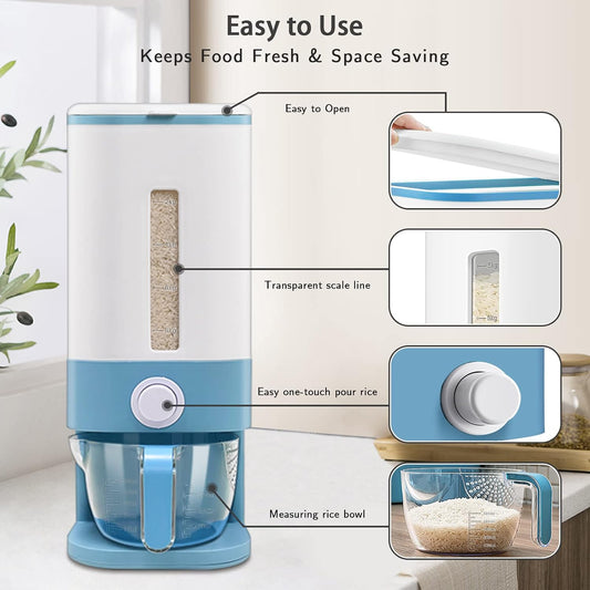 Lenwi 22-25 Lbs Rice Dispenser, Large Cereal Dry Food Storage Containers with Measuring Cup,BPA-Free Household for Kitchen Pantry Organization-Grey