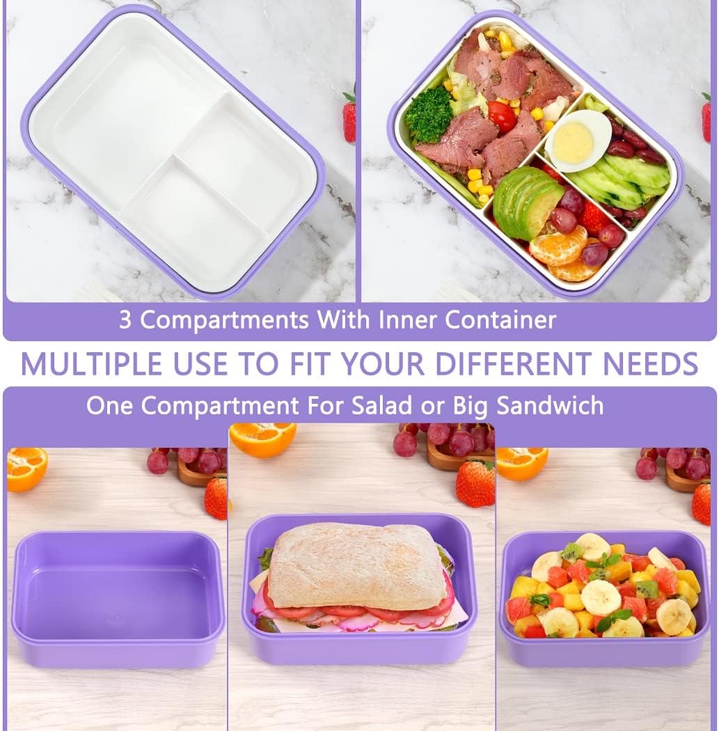 Bento Boxes for Adults - 1100 ML Bento Lunch Box Container For Kids With Spoon & Fork - Durable Perfect Size for On-the-Go Meal, BPA-Free and Food-Safe Materials(Grey)
