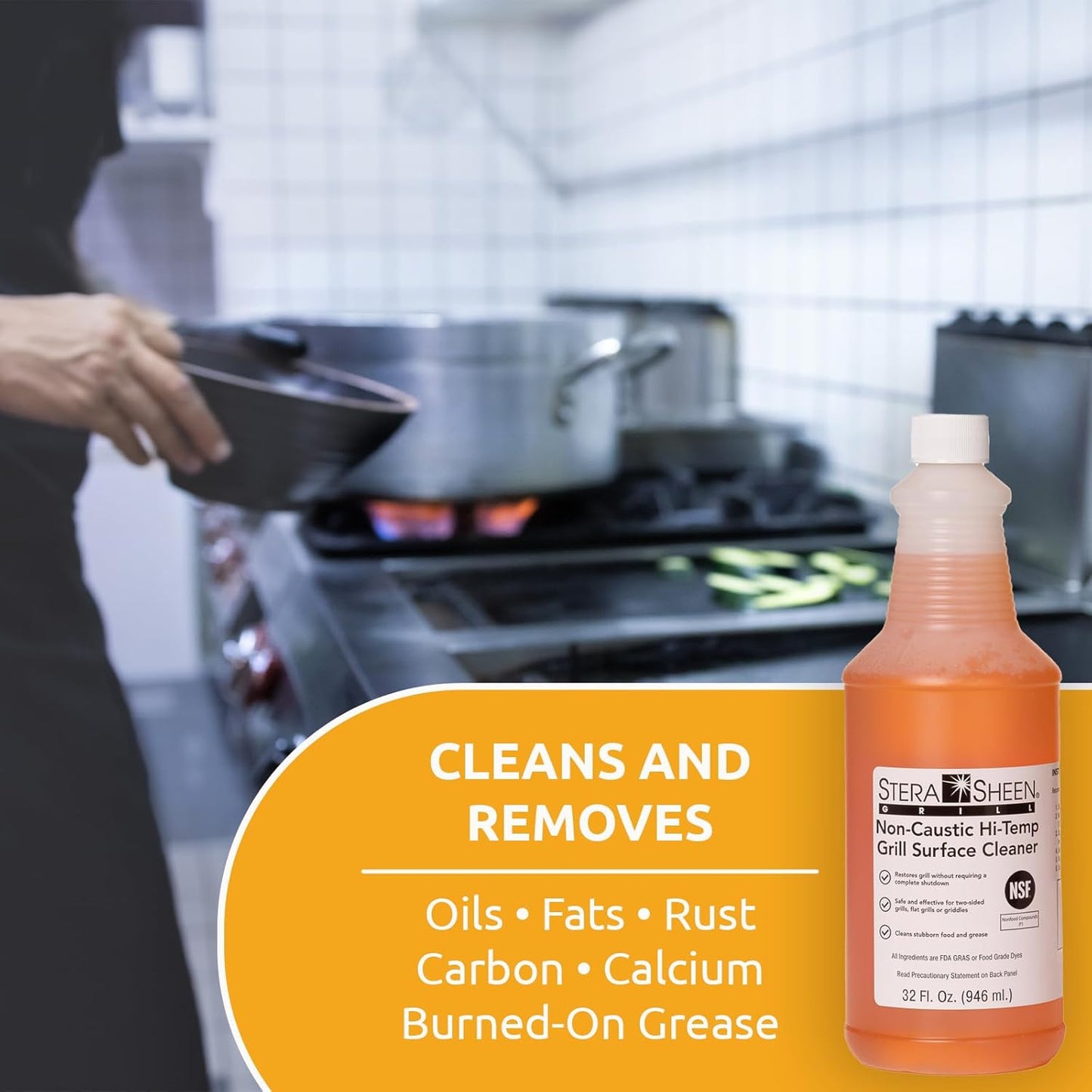 Stera Sheen - Grill Cleaner - Food Safe, Non-Caustic Formula - Restaurant & Cafe Quality Cleaner for Flat Top Grills and Griddles - Eliminate Tough Encrusted Grease - 32 fl oz Bottle (1 count)