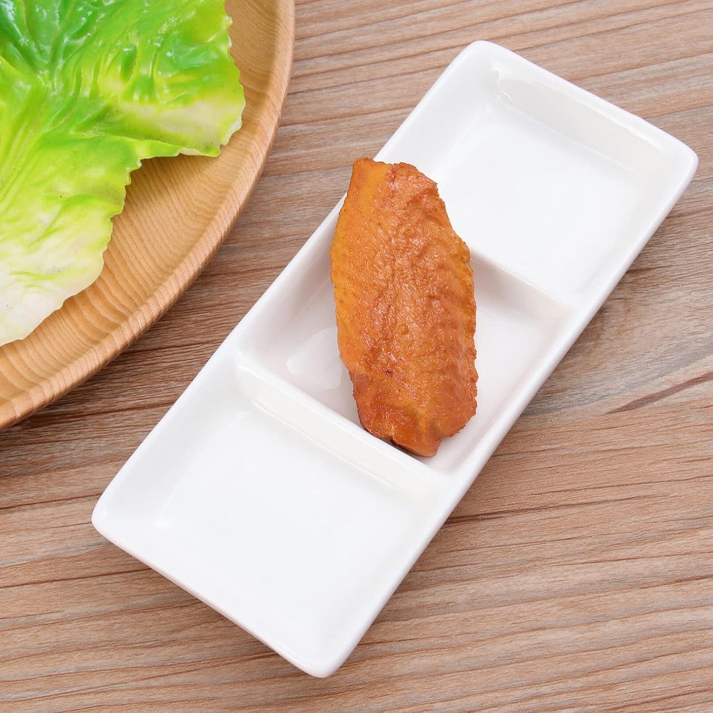 Yardwe Ceramic 3-Compartment Appetizer Serving Tray Rectangular Divided Sauce Dishes for Soy Sauce Spices and Condiments Versatile Snack Platter for Entertaining